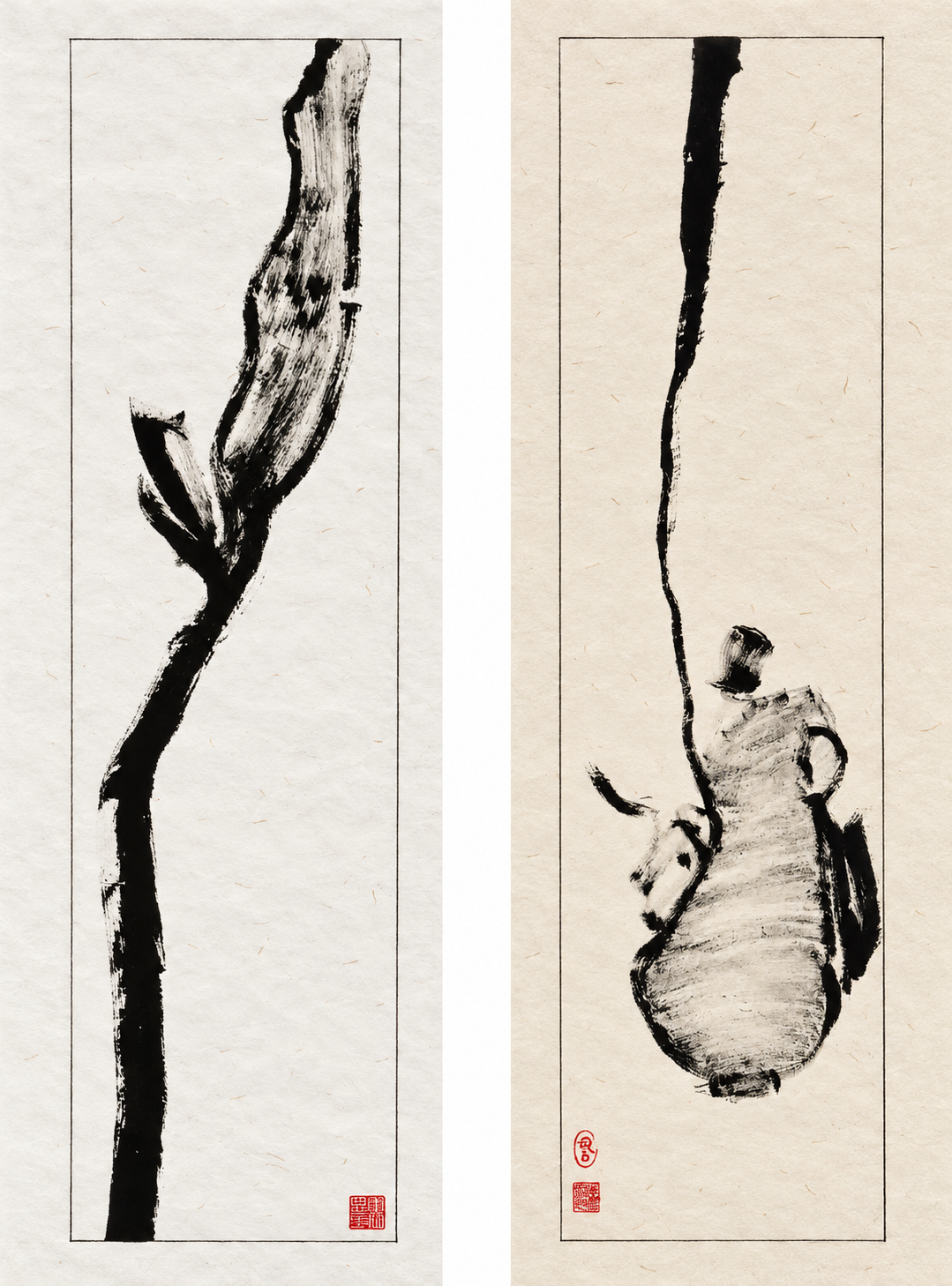 一笔茶叶 · 一笔茶壶 — Tea Leaf & Teapot in a Single Stroke